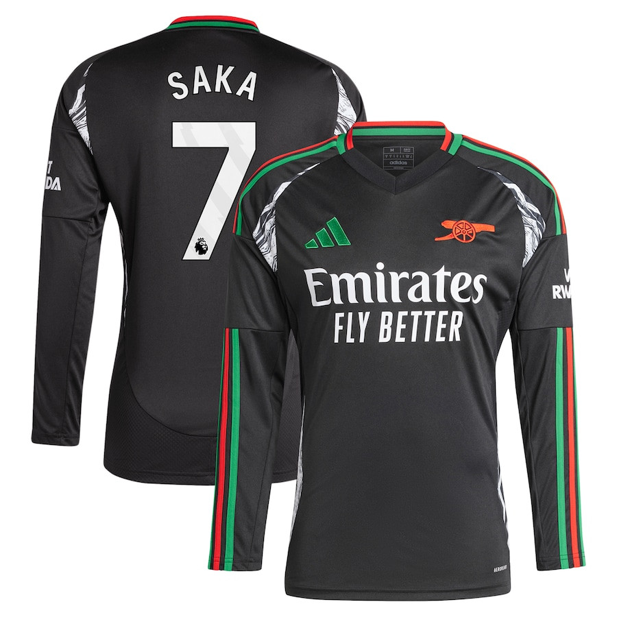 Bukayo Saka 7 Arsenal 2024/25 Away Long Sleeve Men Jersey – Black
