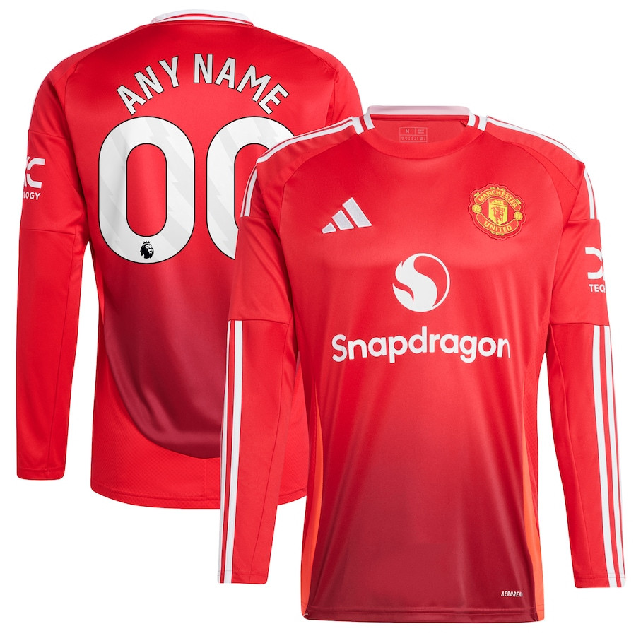 Manchester United 2024/25 Home Men Long Sleeve Custom Jersey – Red
