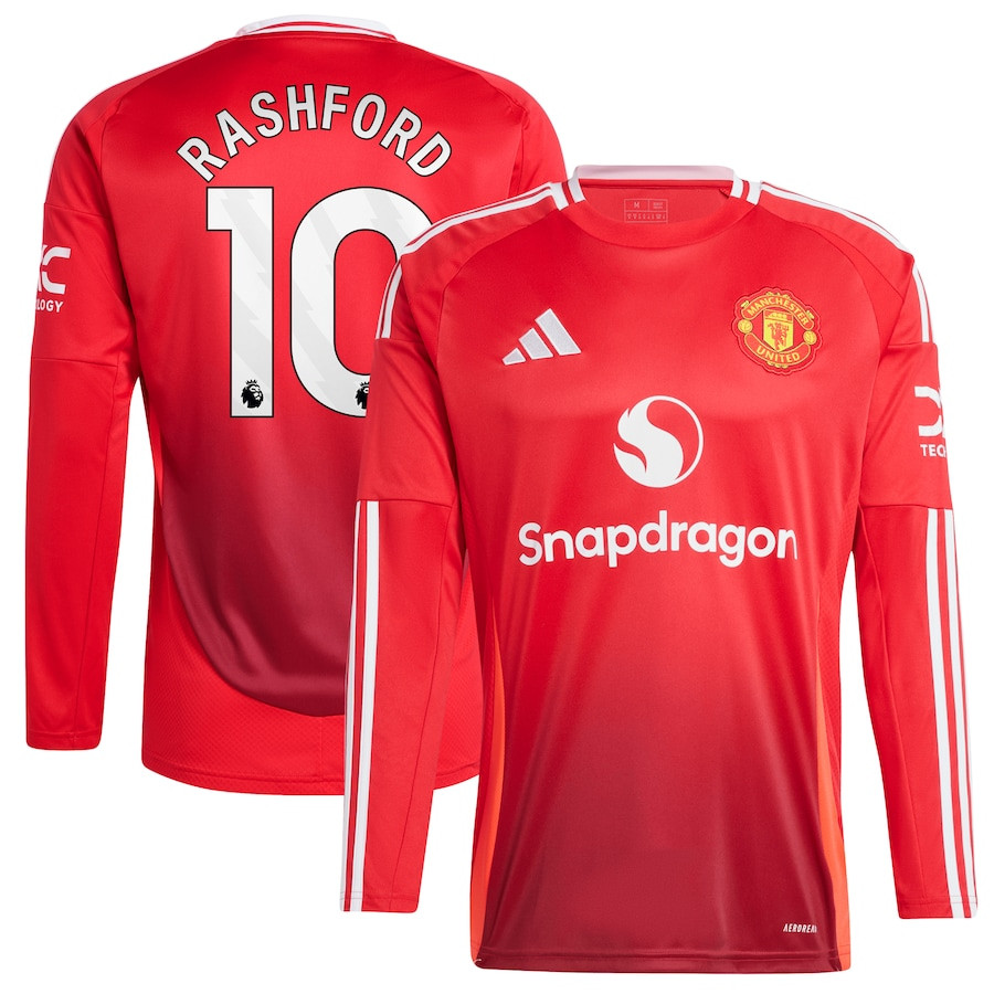 Marcus Rashford 10 Manchester United 2024/25 Home Men Long Sleeve Jersey – Red