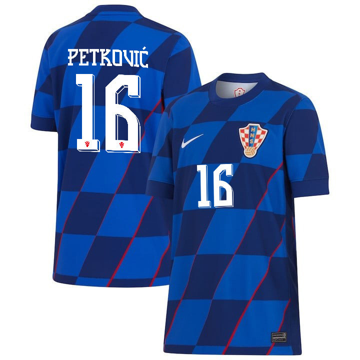 Bruno Petkovi? 16 Croatia National Team 2024 Away YOUTH Jersey – Blue