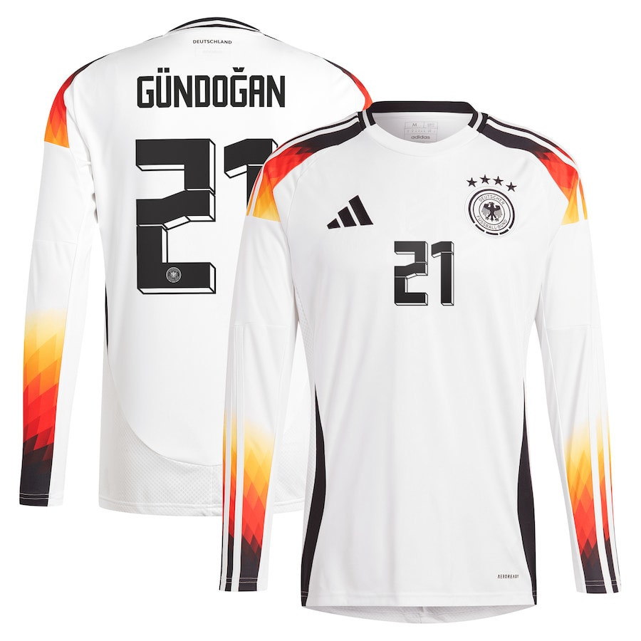 ?lkay Gndo?an 21 Germany National Team 2024 Home Long Sleeve Men Jersey – White