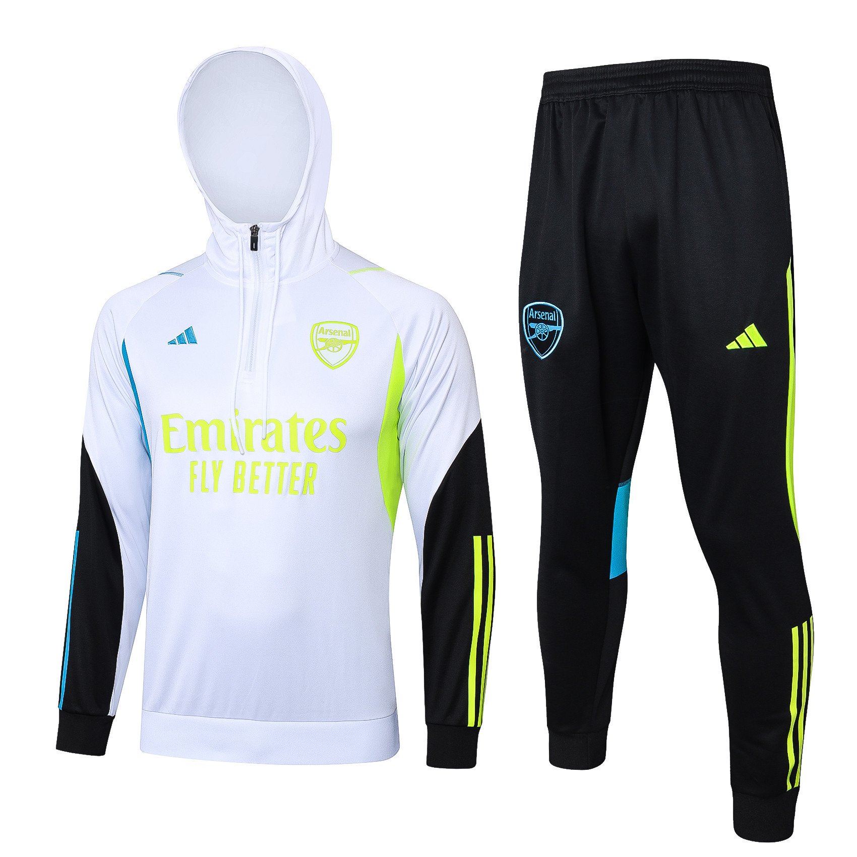 Arsenal Training Top Hooded Set 23/24 – White/Black/Volt