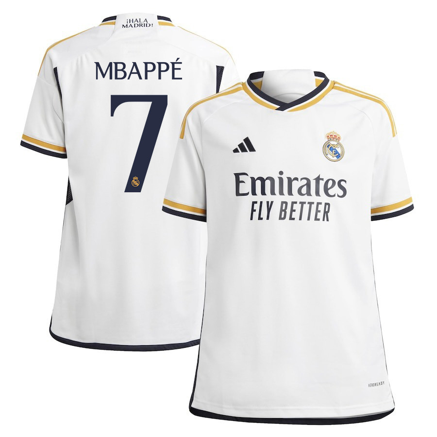 Kylian Mbapp 7 Real Madrid 2023-24 Youth Home Jersey – White