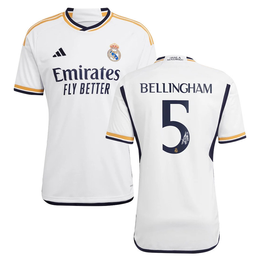 Jude Bellingham 5 Signed Real Madrid 2023/24 Home Autographed – Men, White