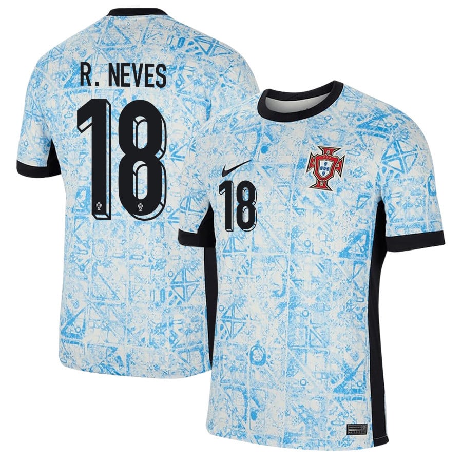 Rben Neves 18 Portugal National Team 2024/25 Away Men Jersey – Cream/Blue