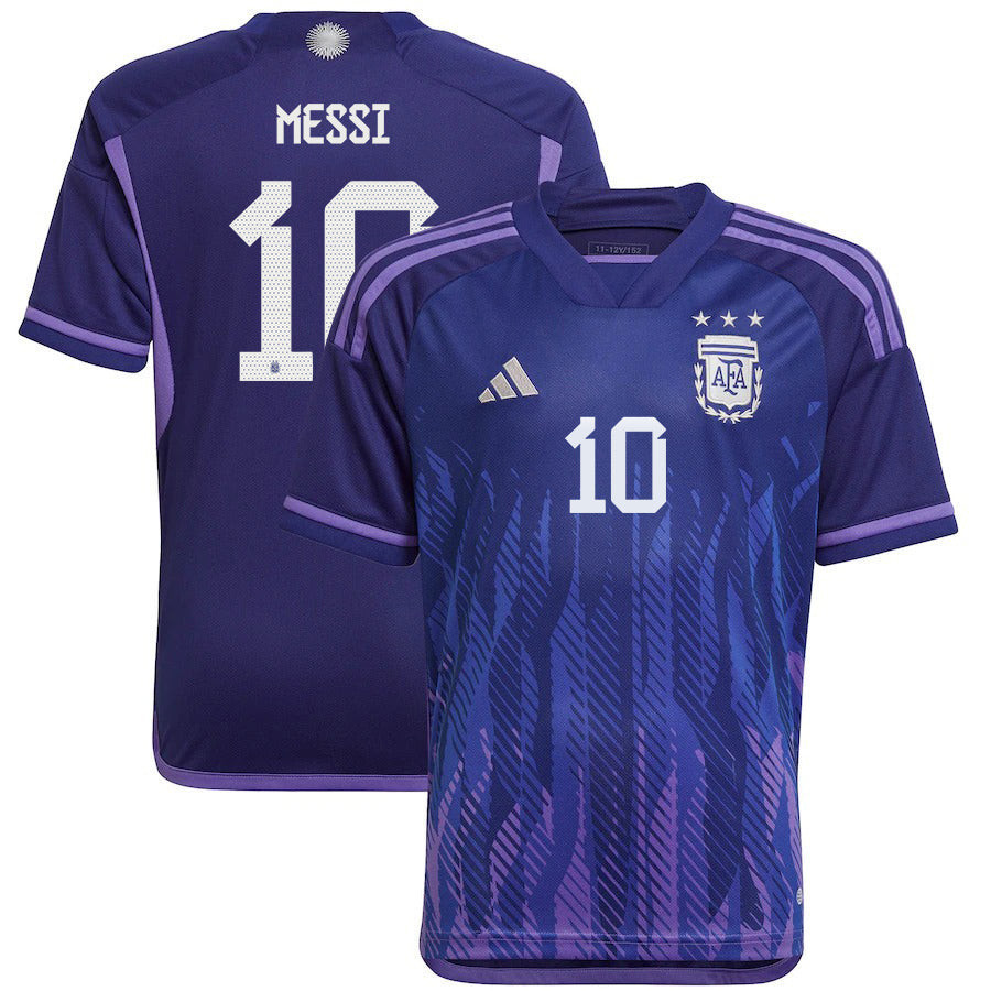 Argentina Champions Three Stars Lionel Messi 10 Youth Away Jersey