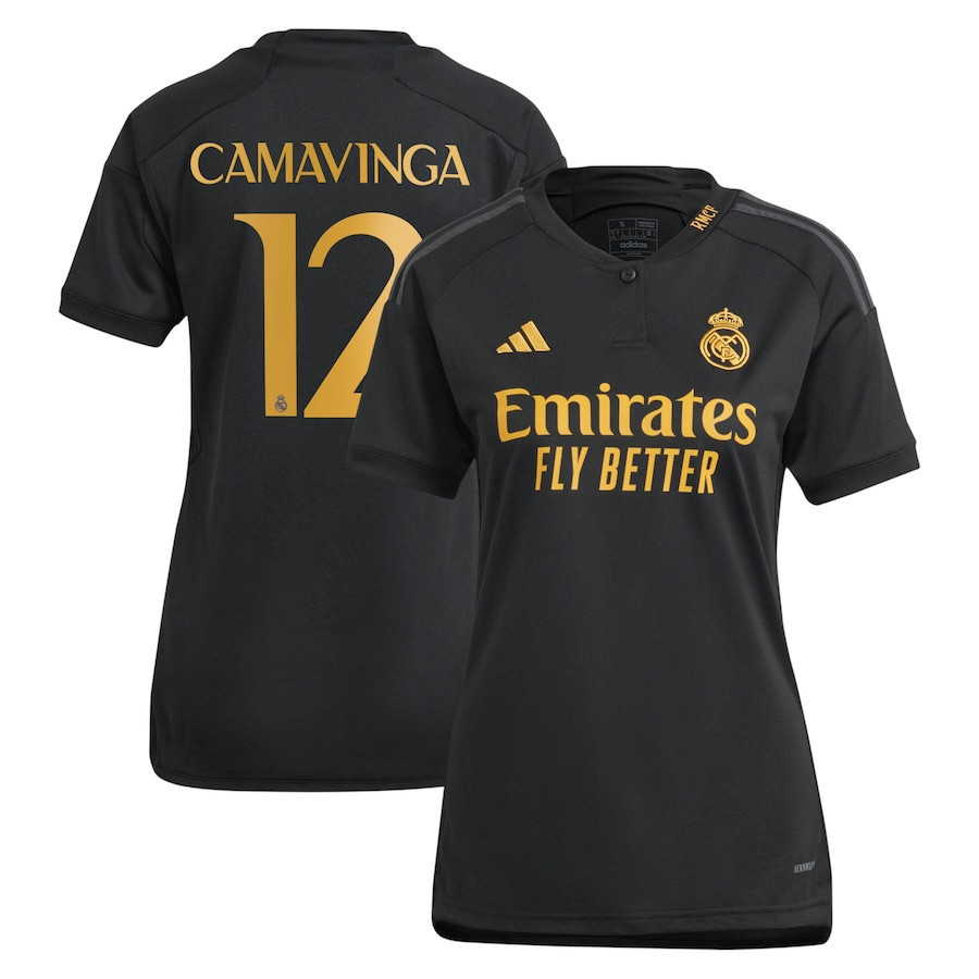 Eduardo Camavinga 12 Real Madrid Women's 2023/24 Third Player Jersey – Black