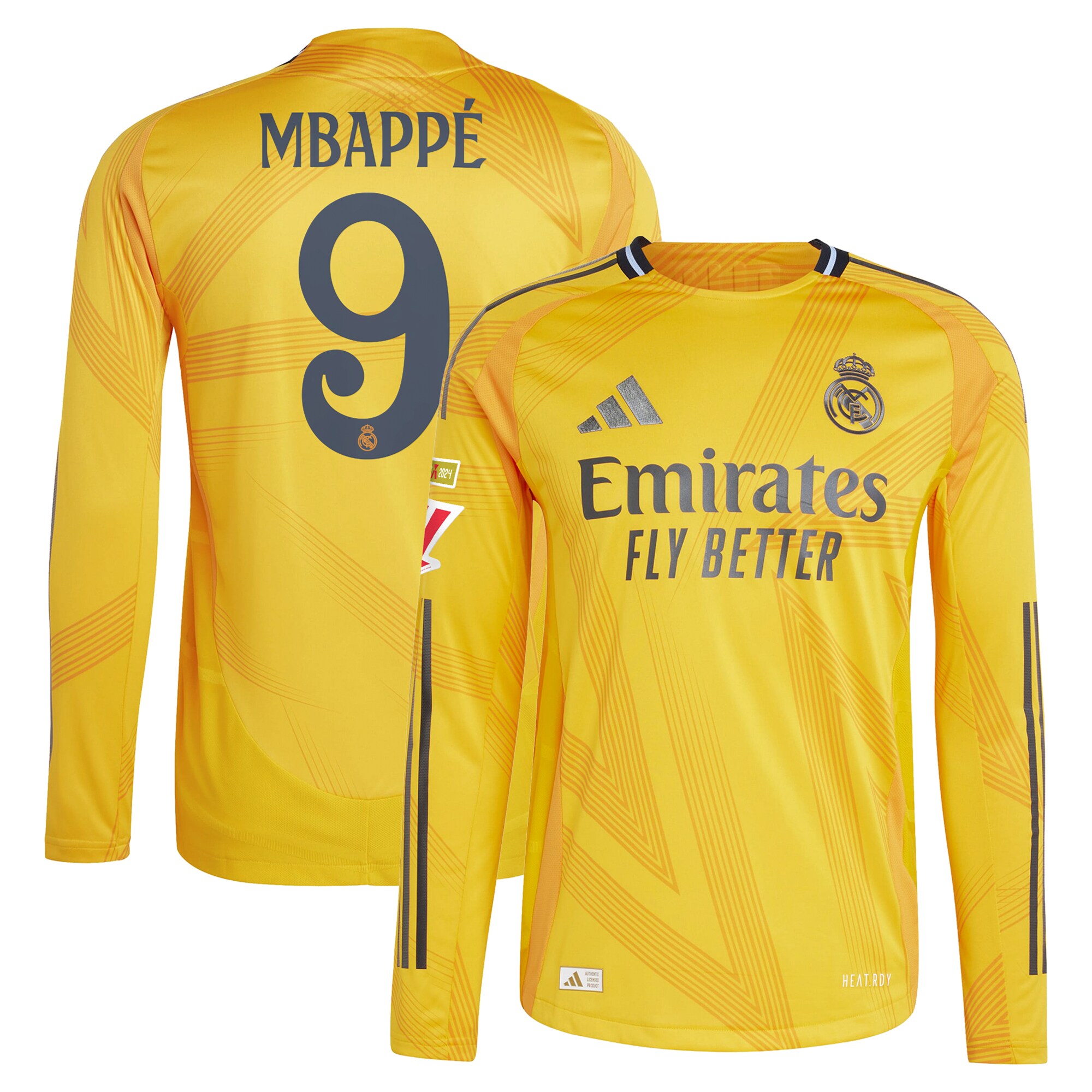 #9 Kylian Mbapp Real Madrid 2024/25 Away Long Sleeve Player Jersey – Orange