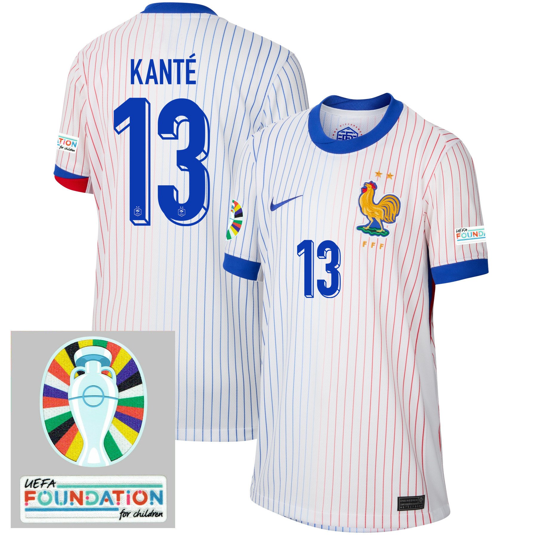 N'Golo Kant 13 France National Team 2024/25 YOUTH Away Jersey – Euro UEFA Patch – White