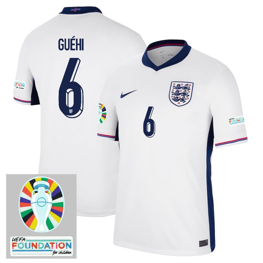 Marc Guhi 6 England National Team 2024/25 Home Jersey – Euro UEFA Patch – Men, White