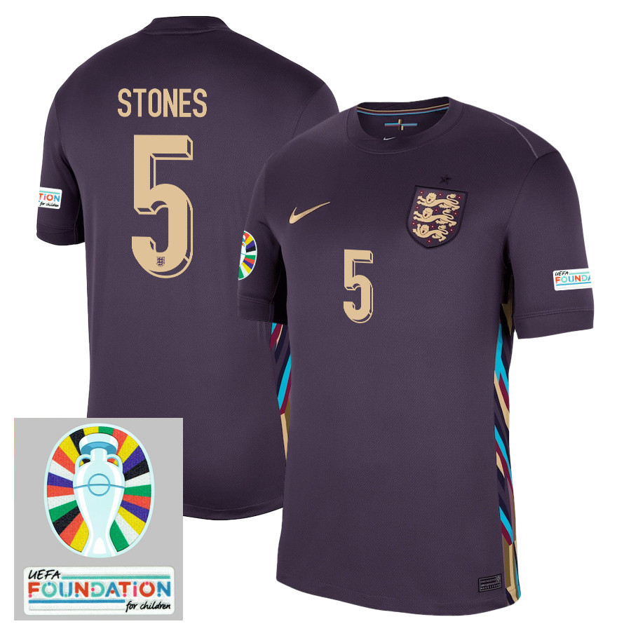 John Stones 5 England National Team 2024/25 Away Stadium Jersey – Euro UEFA Patch – Men