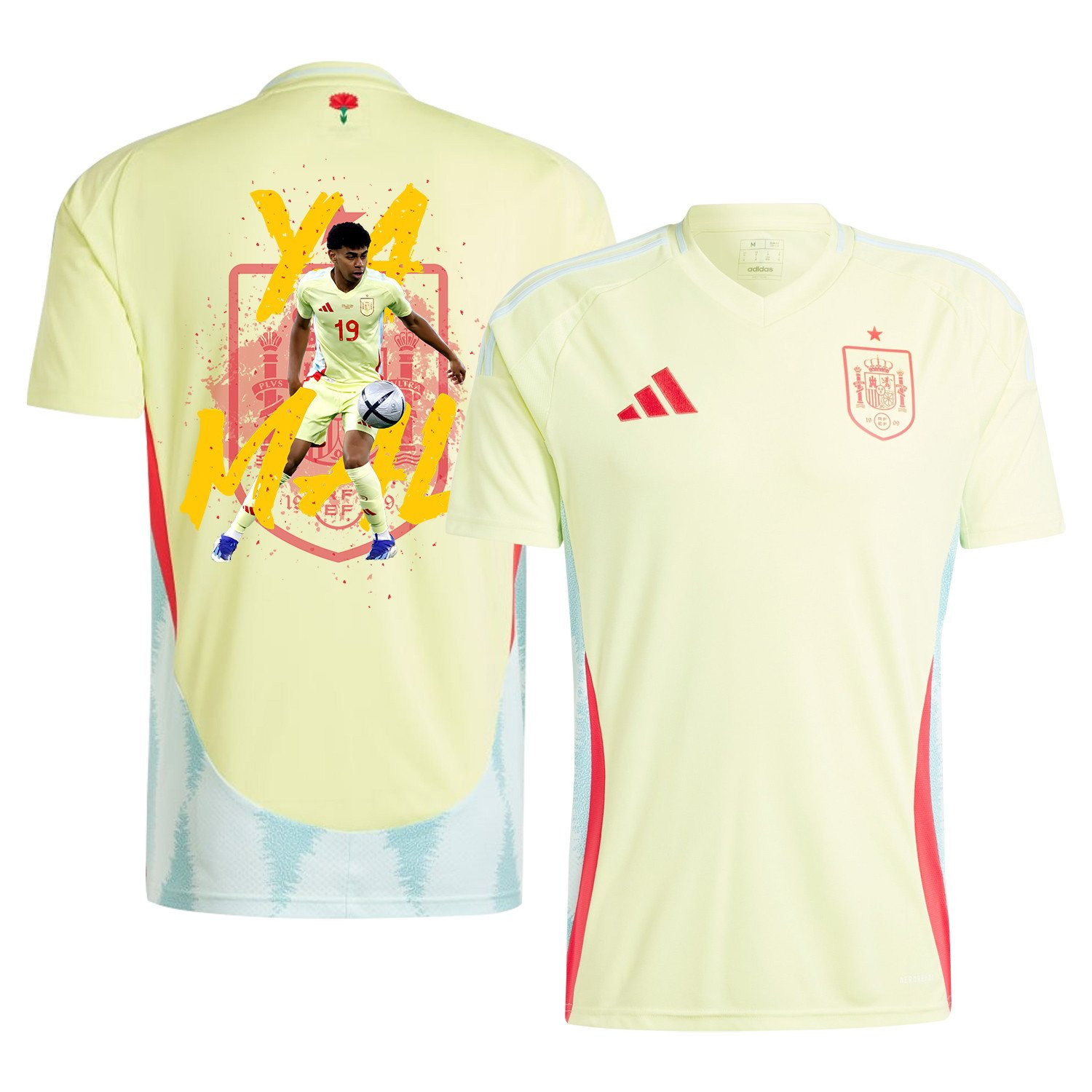 Lamine Yamal 19 The Key Player Spain National Team 2024/25 Away Jersey – Euro UEFA Patch – Men, Yellow