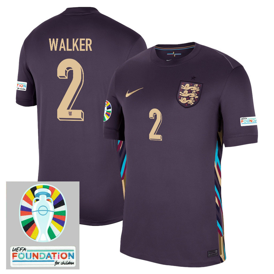 Kyle Walker 2 England National Team 2024/25 Away Stadium Jersey – Euro UEFA Patch – Men