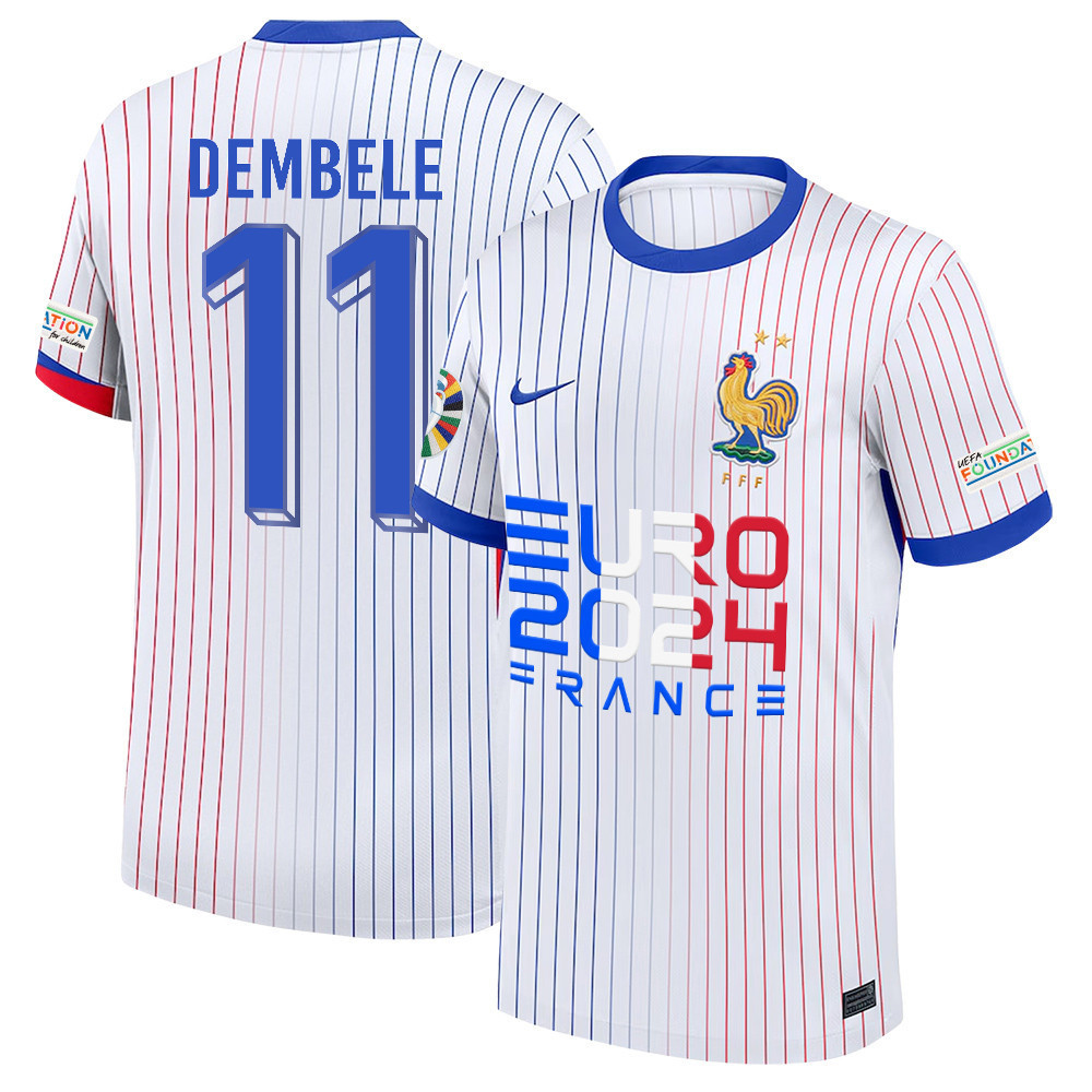 Ousmane Dembl 11 Talented Striker France National Team 2024/25 Away Jersey – Euro UEFA Patch – Men, White