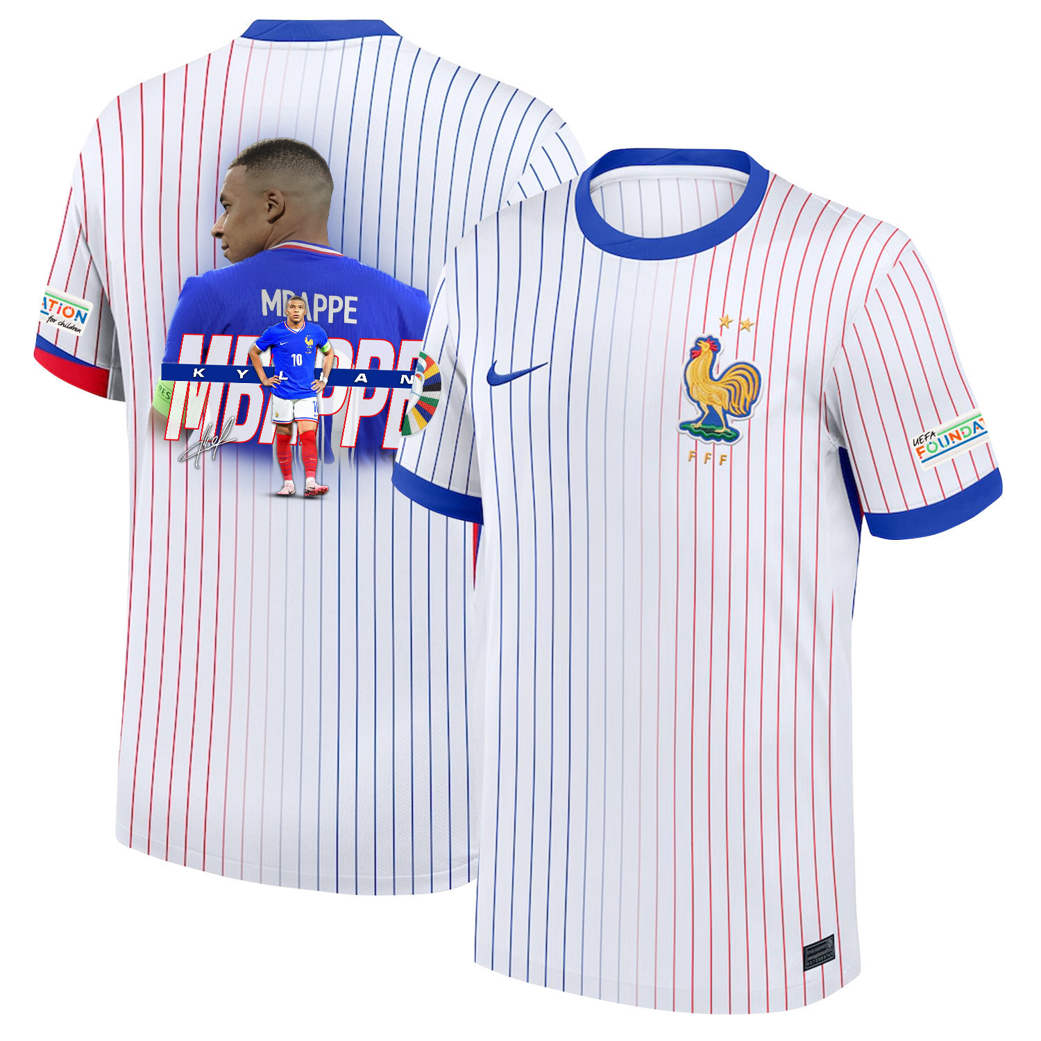 Kylian Mbapp 10 Visionary Player France National Team 2024/25 Away Jersey – Euro UEFA Patch – Men, White