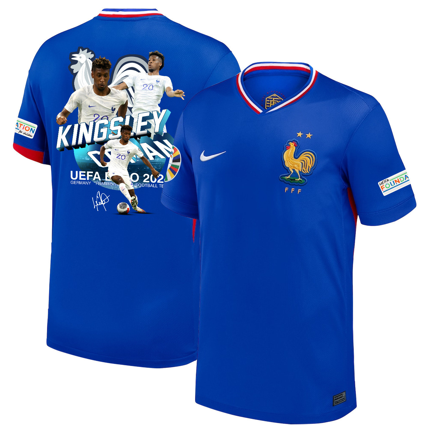 Kingsley Coman 20 Talented Striker France National Team 2024/25 Home Jersey – Euro UEFA Patch – Men, Blue
