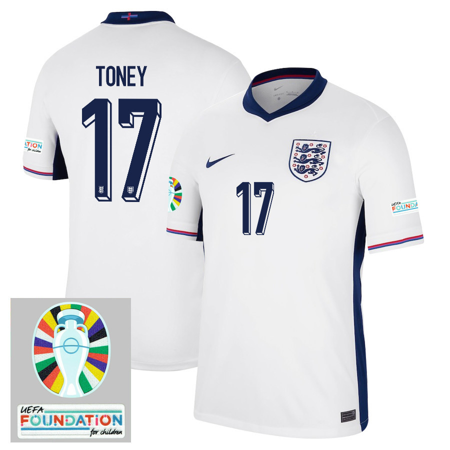 Ivan Toney 17 England National Team 2024/25 Home Jersey – Euro UEFA Patch – Men, White
