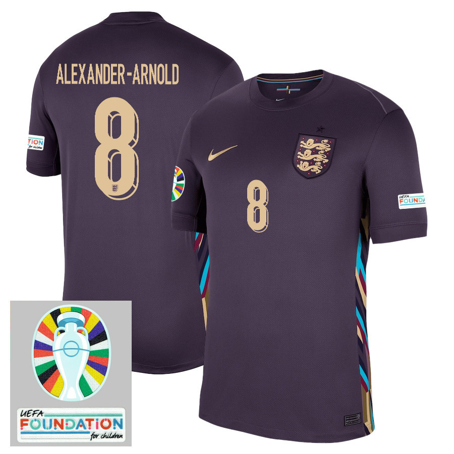 Trent Alexander-Arnold 8 England National Team 2024/25 Away Stadium Jersey – Euro UEFA Patch – Men