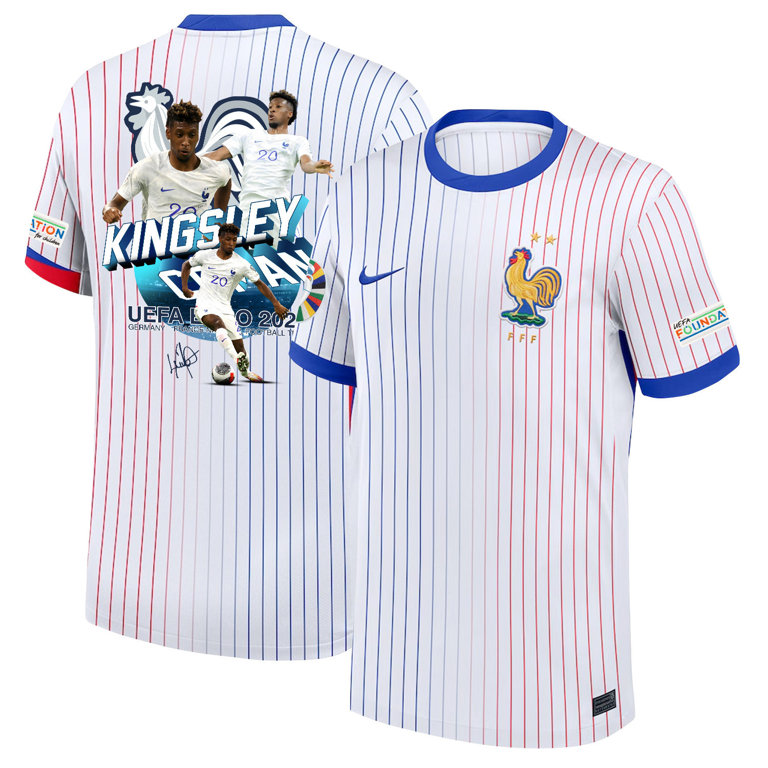 Kingsley Coman 20 Talented Striker France National Team 2024/25 Away Jersey – Euro UEFA Patch – Men, White