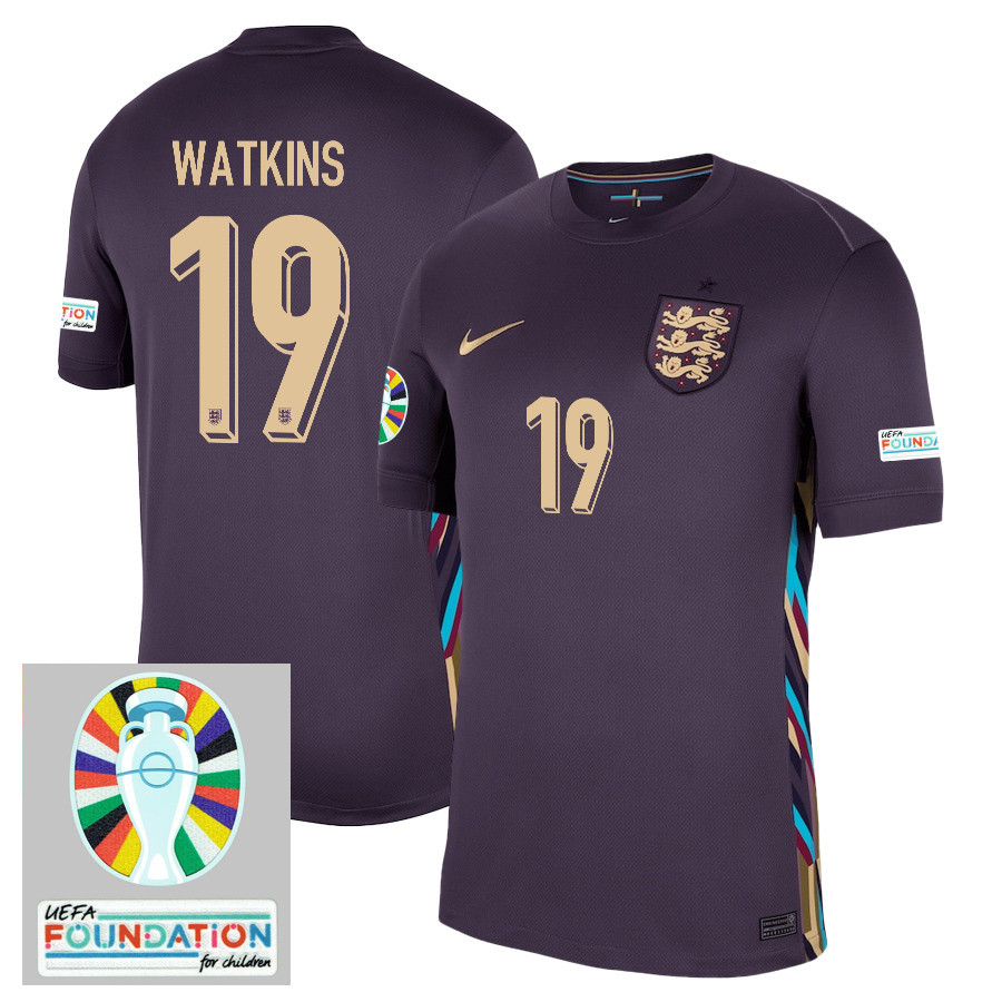 Ollie Watkins 19 England National Team 2024/25 Away Stadium Jersey – Euro UEFA Patch – Men