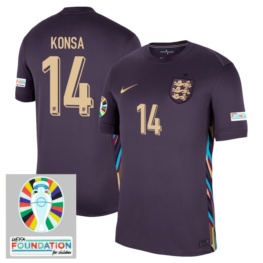 Ezri Konsa 14 England National Team 2024/25 Away Stadium Jersey – Euro UEFA Patch – Men
