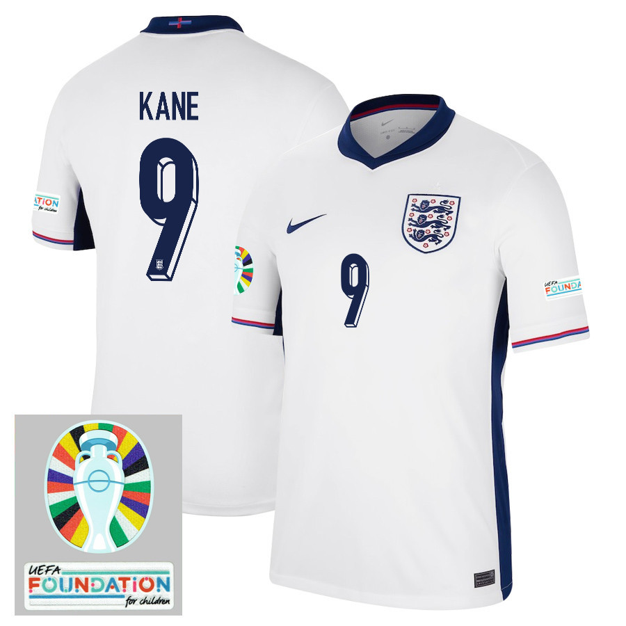 Harry Kane 9 England National Team 2024/25 Home Jersey – Euro UEFA Patch – Men, White