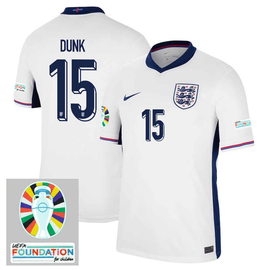 Lewis Dunk 15 England National Team 2024/25 Home Jersey – Euro UEFA Patch – Men, White