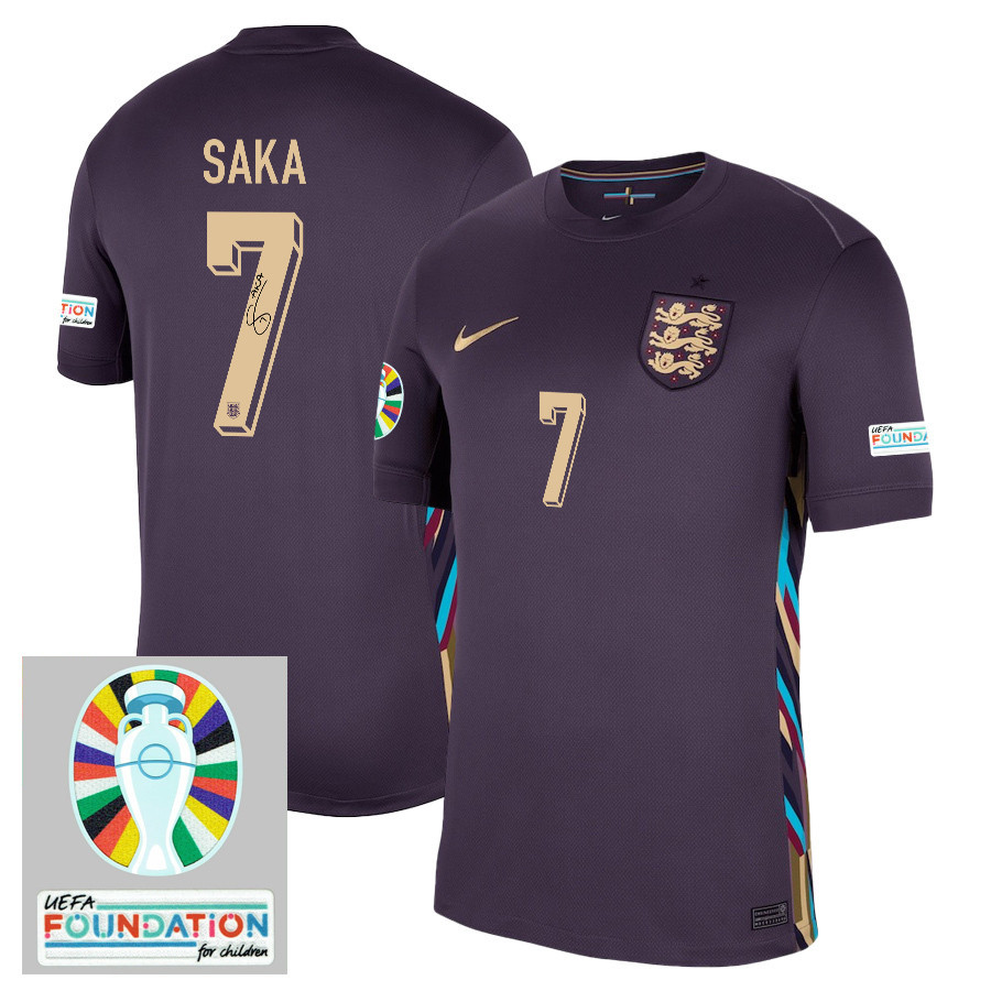 Bukayo Saka 7 Signed England National Team 2024/25 Away Stadium Jersey – Euro UEFA Patch – Men