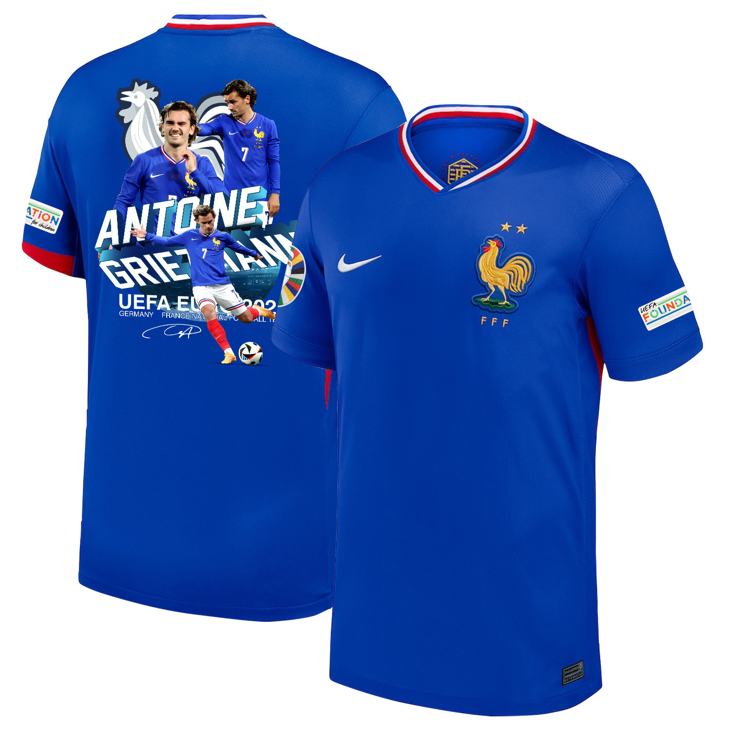 Antoine Griezmann 7 Star Player Of France National Team 2024/25 Home Jersey – Euro UEFA Patch – Men, Blue