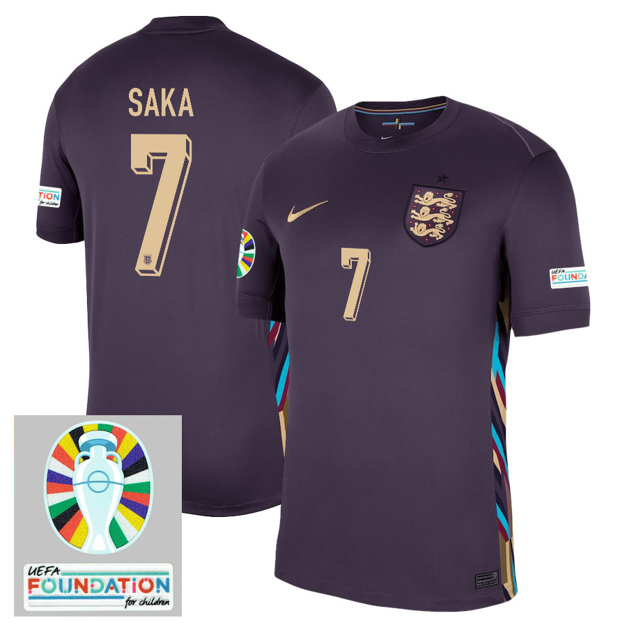 Bukayo Saka 7 England National Team 2024/25 Away Stadium Jersey – Euro UEFA Patch – Men