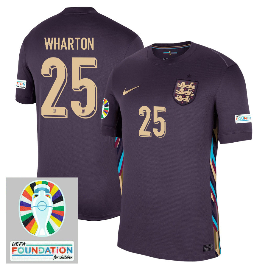 Adam Wharton 25 England National Team 2024/25 Away Stadium Jersey – Euro UEFA Patch – Men