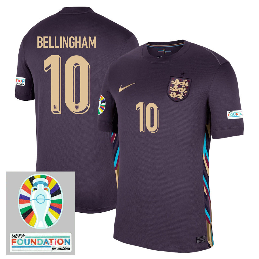 Jude Bellingham 10 England National Team 2024/25 Away Stadium Jersey – Euro UEFA Patch – Men