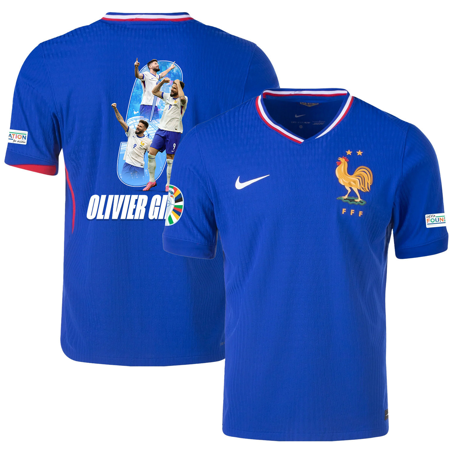 Olivier Giroud 9 Skillful Player France National Team 2024/25 Home Jersey – Euro UEFA Patch – Men, Blue