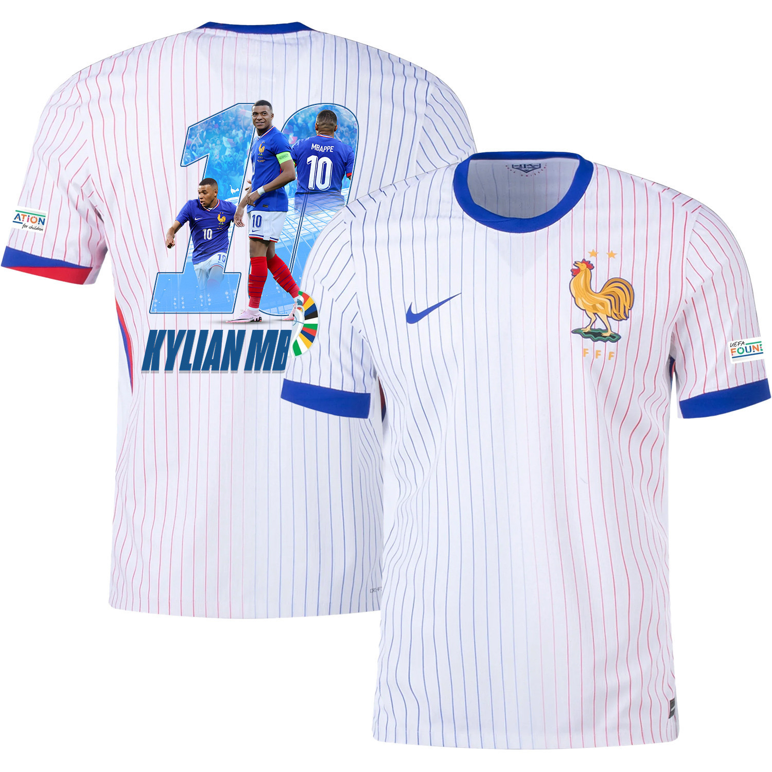 Kylian Mbapp 10 Skillful Player France National Team 2024/25 Away Jersey – Euro UEFA Patch – Men, White