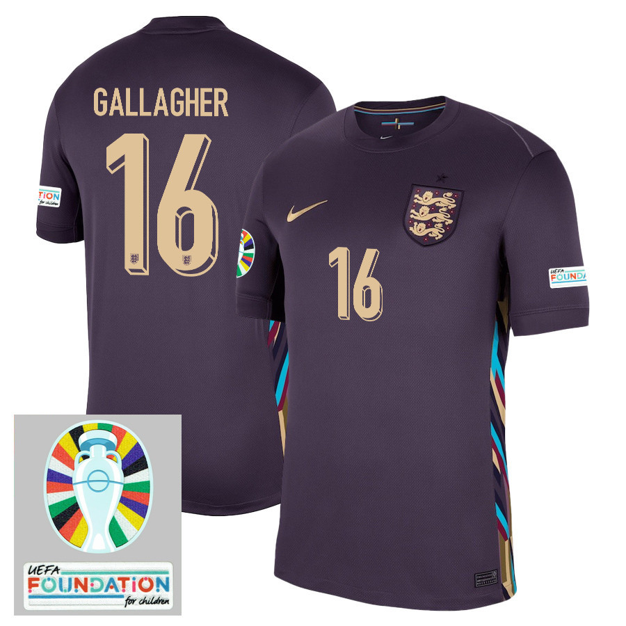 Conor Gallagher 16 England National Team 2024/25 Away Stadium Jersey – Euro UEFA Patch – Men