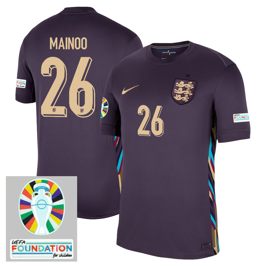 Kobbie Mainoo 26 England National Team 2024/25 Away Stadium Jersey – Euro UEFA Patch – Men