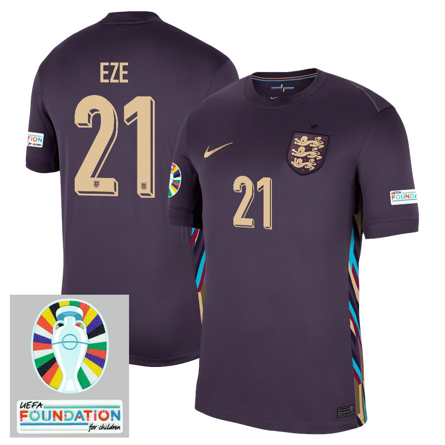 Eberechi Eze 21 England National Team 2024/25 Away Stadium Jersey – Euro UEFA Patch – Men