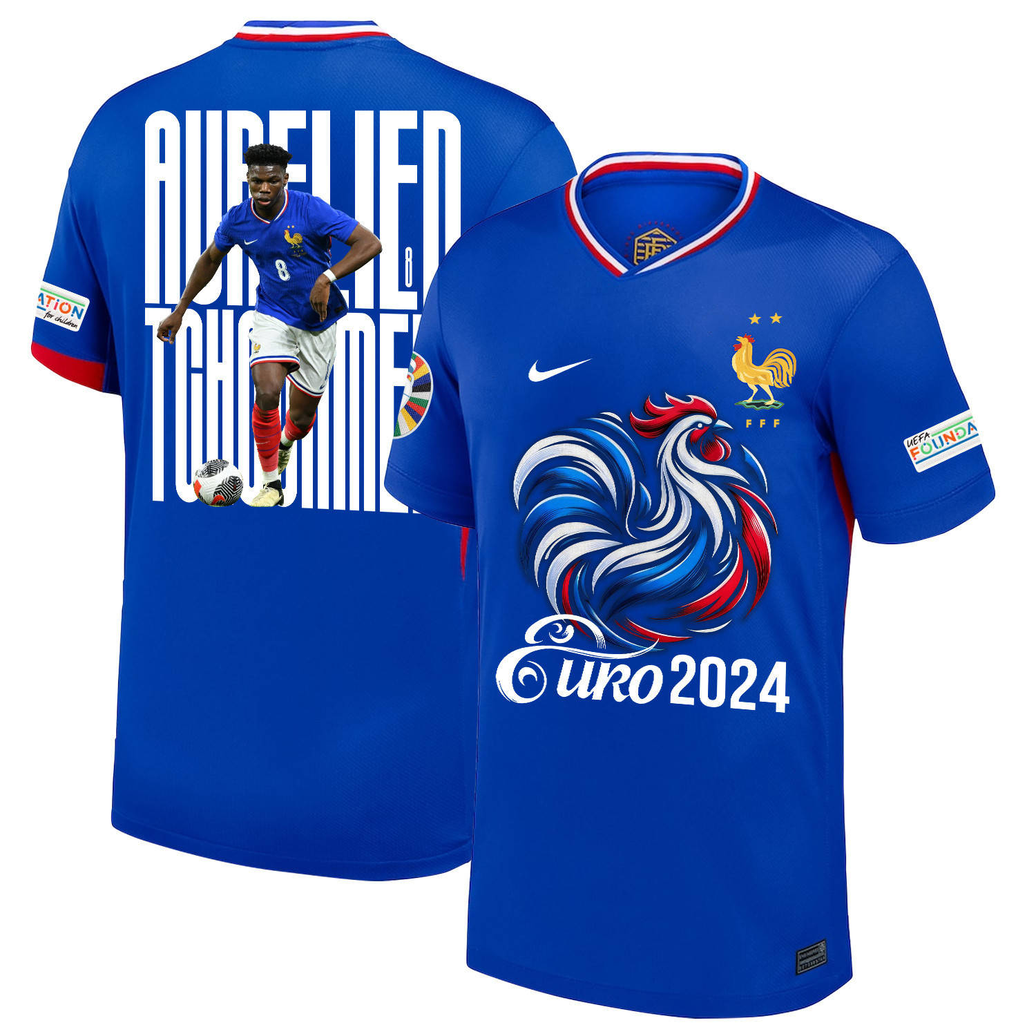 Aurlien Tchouamni 8 The Key Player France National Team 2024/25 Home Jersey – Euro UEFA Patch – Men, Blue