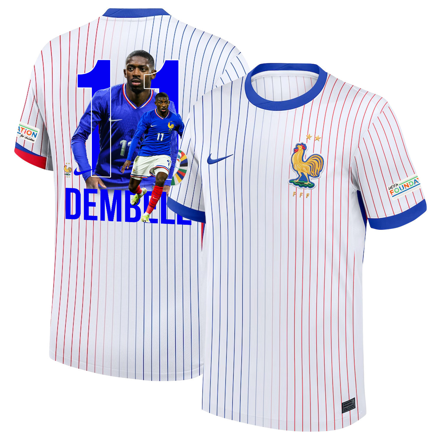 Ousmane Dembl 11 The Key Player France National Team 2024/25 Away Jersey – Euro UEFA Patch – Men, White