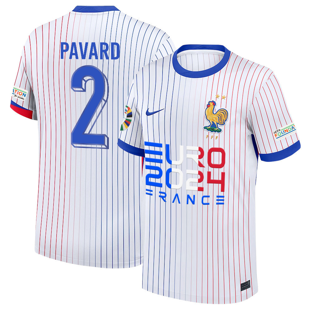 Benjamin Pavard 2 The Key Player France National Team 2024/25 Away Jersey – Euro UEFA Patch – Men, White