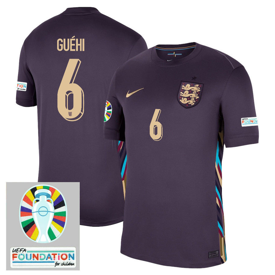 Marc Guhi 6 England National Team 2024/25 Away Stadium Jersey – Euro UEFA Patch – Men