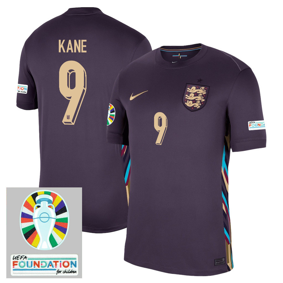 Harry Kane 9 England National Team 2024/25 Away Stadium Jersey – Euro UEFA Patch – Men