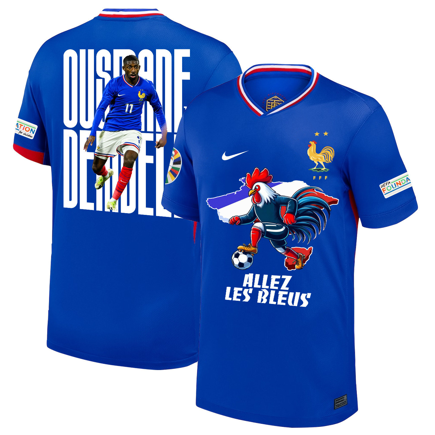 Ousmane Dembl 11 Talented Striker France National Team 2024/25 Home Jersey – Euro UEFA Patch – Men, Blue