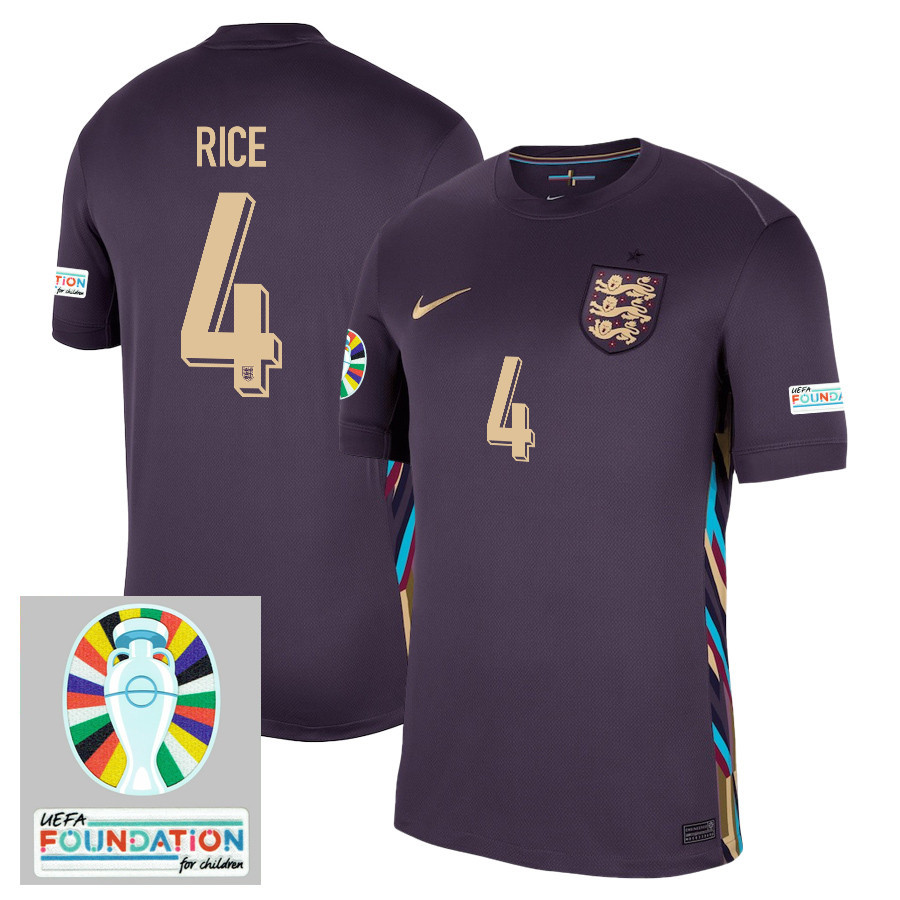Declan Rice 4 England National Team 2024/25 Away Stadium Jersey – Euro UEFA Patch – Men