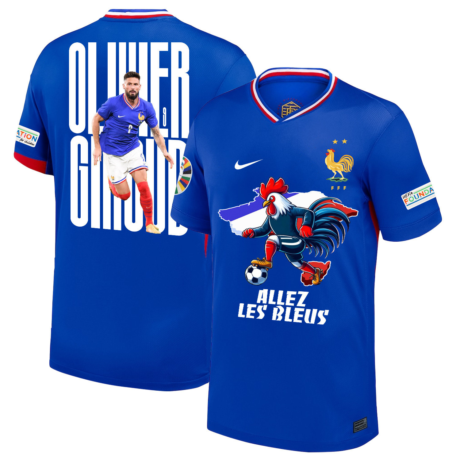 Olivier Giroud 9 Talented Striker France National Team 2024/25 Home Jersey – Euro UEFA Patch – Men, Blue