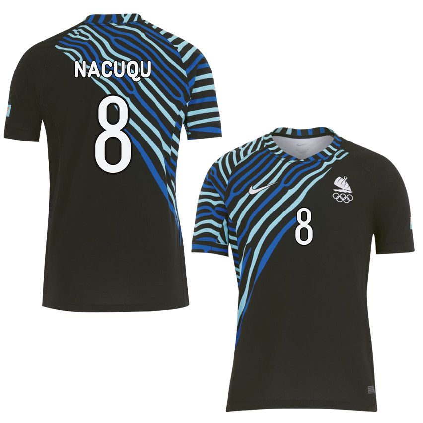 Waisea Nacuqu 8 Fiji Sevens Rugby Away Olympic Games Paris 2024 Jersey – Black