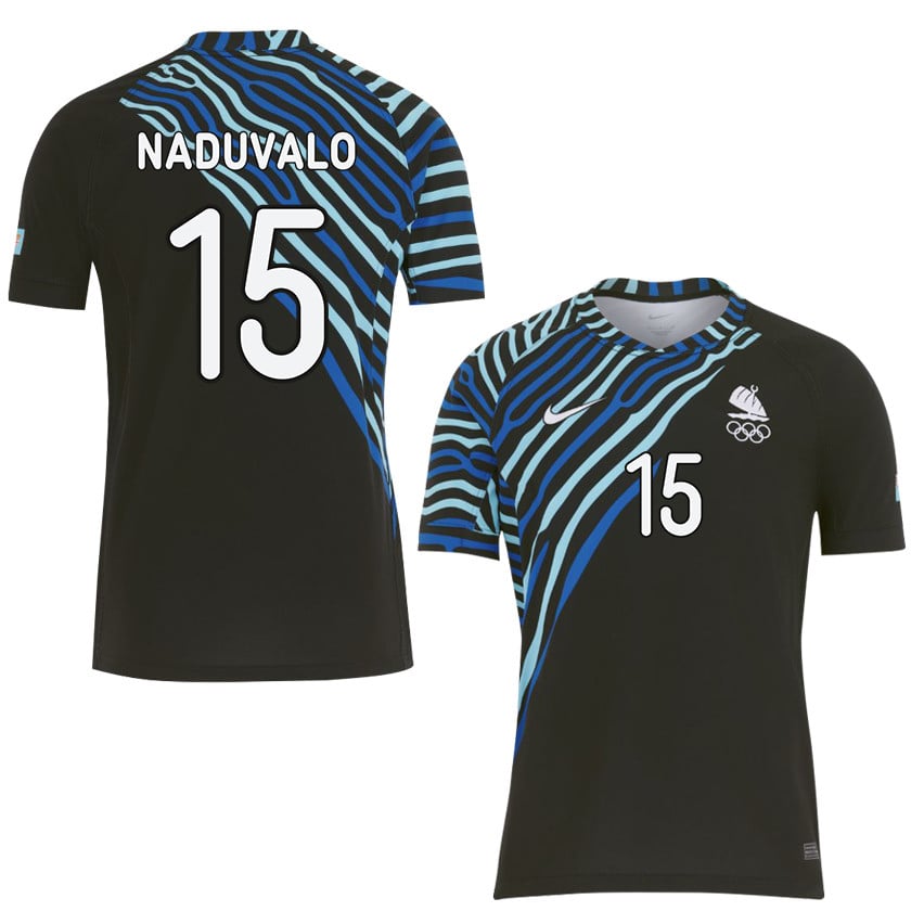 Vuiviawa Naduvalo 15 Fiji Sevens Rugby Away Olympic Games Paris 2024 Jersey – Black
