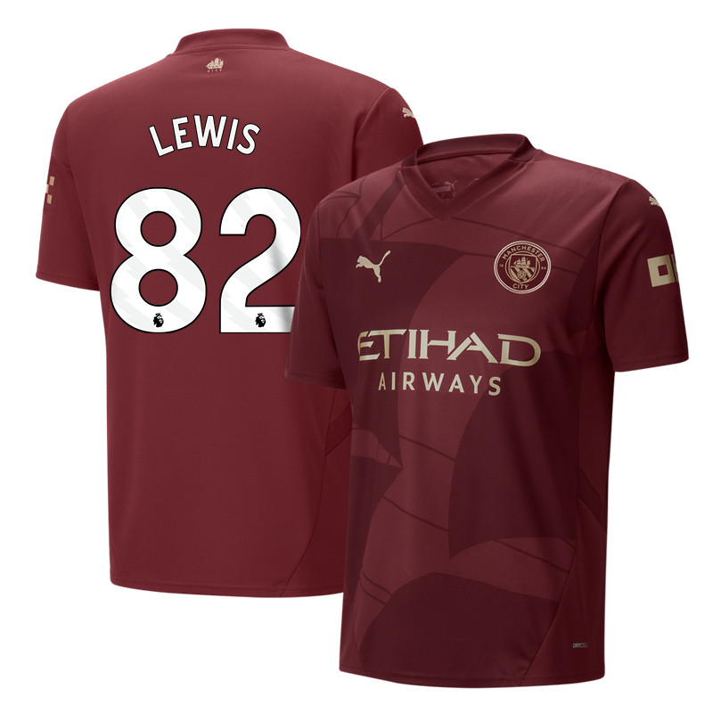 Rico Lewis 82 Manchester City 2024/25 Third Men Jersey – Burgundy