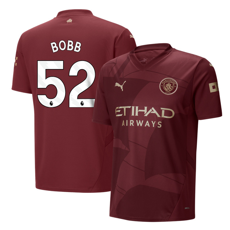 Oscar Bobb 52 Manchester City 2024/25 Third Men Jersey – Burgundy