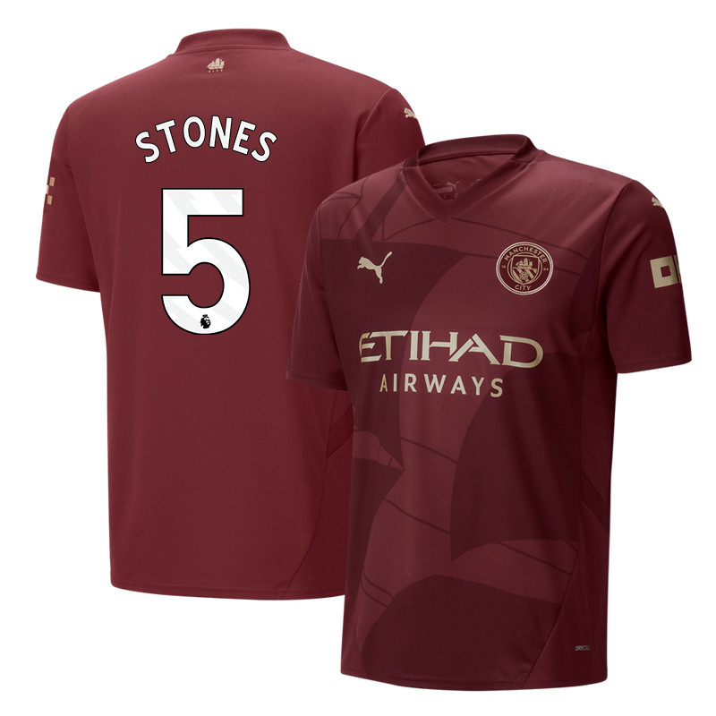 John Stones 5 Manchester City 2024/25 Third Men Jersey – Burgundy